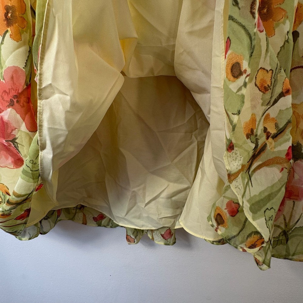 Coldwater Creek Yellow Floral Chiffon Pleated Midi Skirt XL Watercolor Print - Picture 7 of 8
